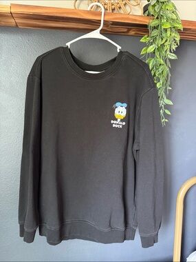 H&M Black Crewneck Sweater with Donald Duck Chest Graphic Huey Dewey Louie